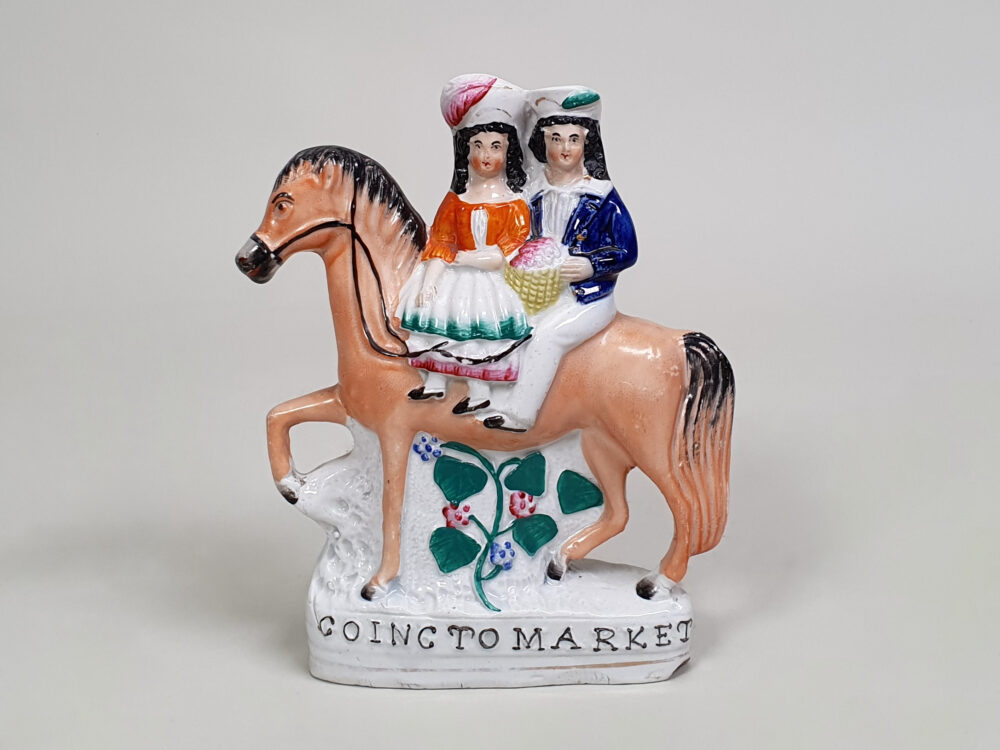 19th century antique ceramic Staffordshire figures - 'Going to Market' & 'Returning Home'