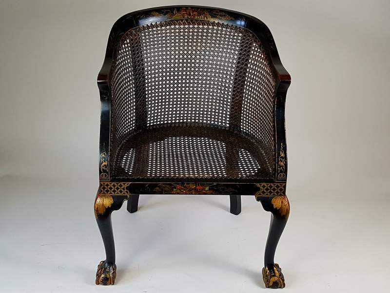 Regency chinoiserie caned arm chair with ball feet
