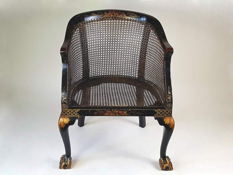 Regency chinoiserie caned arm chair with ball feet