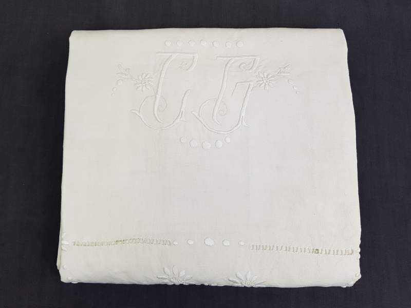 Individual Cream Monogrammed  Linen Sheets