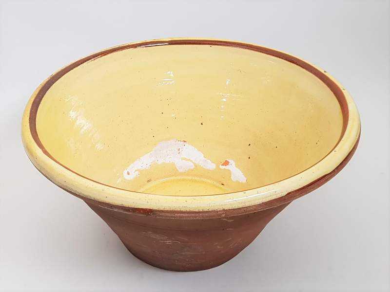 19th century Pottery Pancheon with wonderful mustard coloured glaze