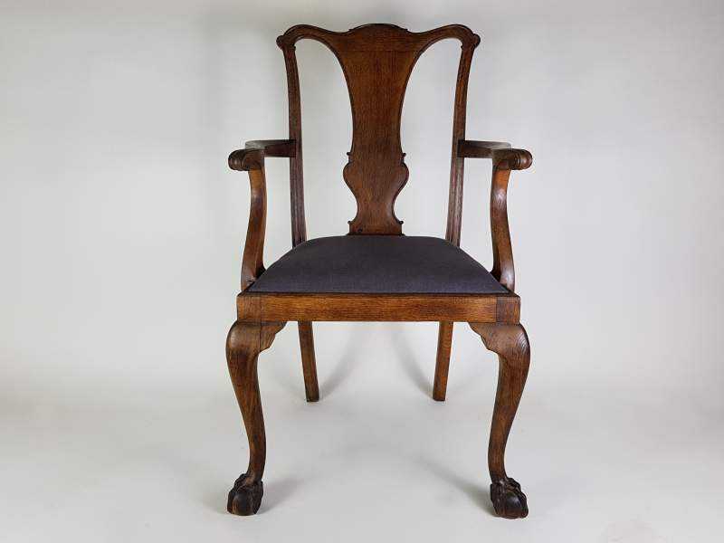 Pair of Victorian oak Elbow Chairs with upholstered seats