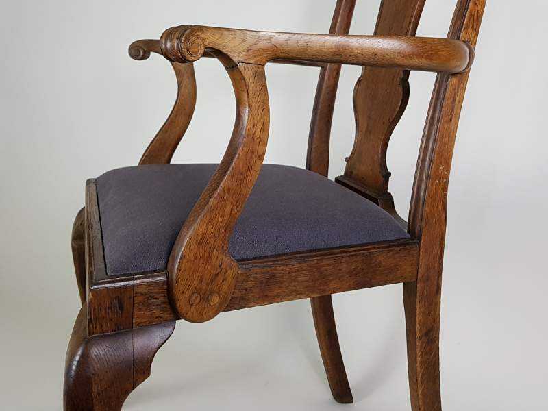 Pair of Victorian oak Elbow Chairs with upholstered seats