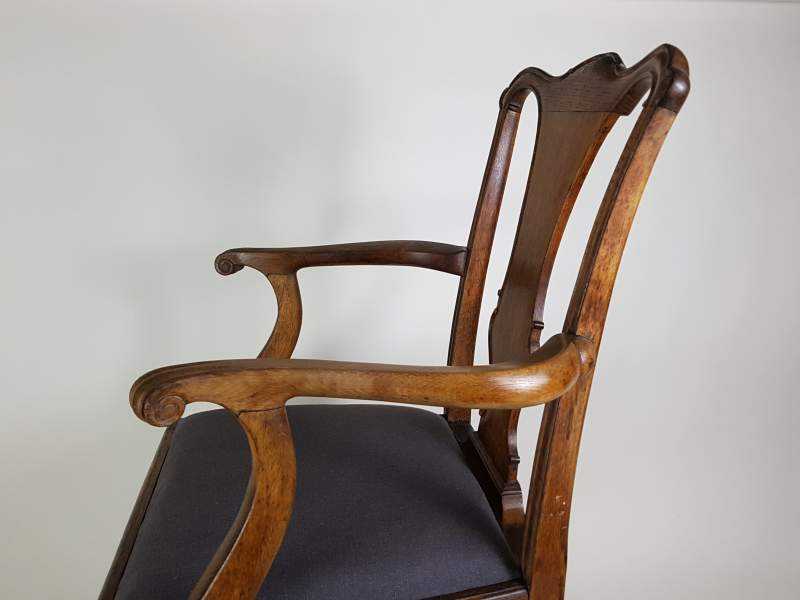 Pair of Victorian oak Elbow Chairs with upholstered seats
