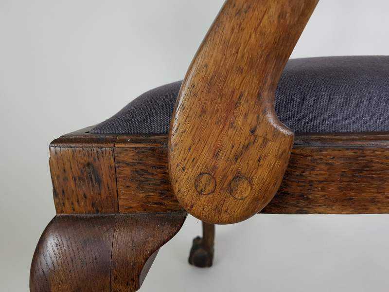 Pair of Victorian oak Elbow Chairs with upholstered seats
