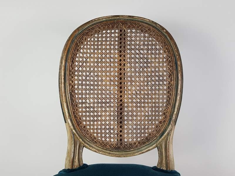 Pair of Napoleon III Caned Chairs with teal velvet seats