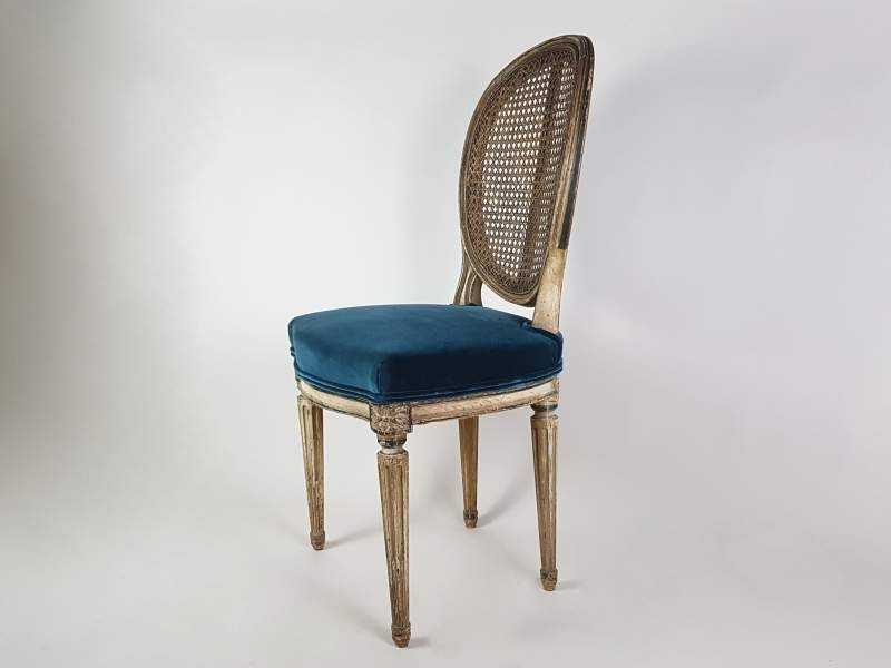 Pair of Napoleon III Caned Chairs with teal velvet seats