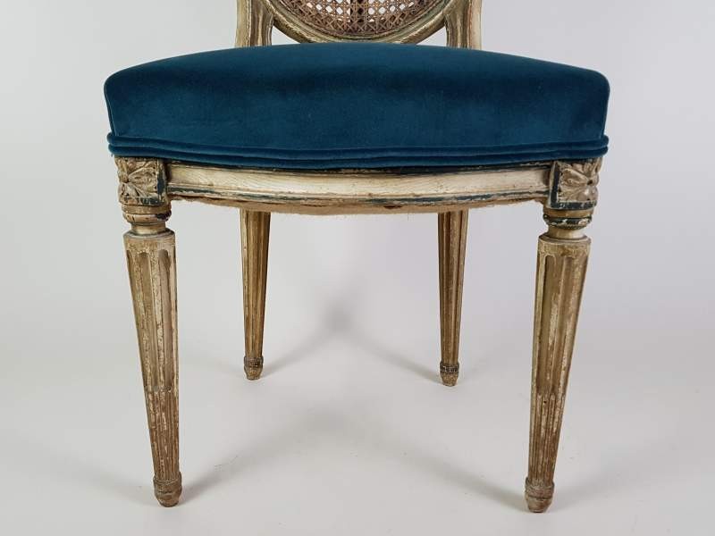 Pair of Napoleon III Caned Chairs with teal velvet seats