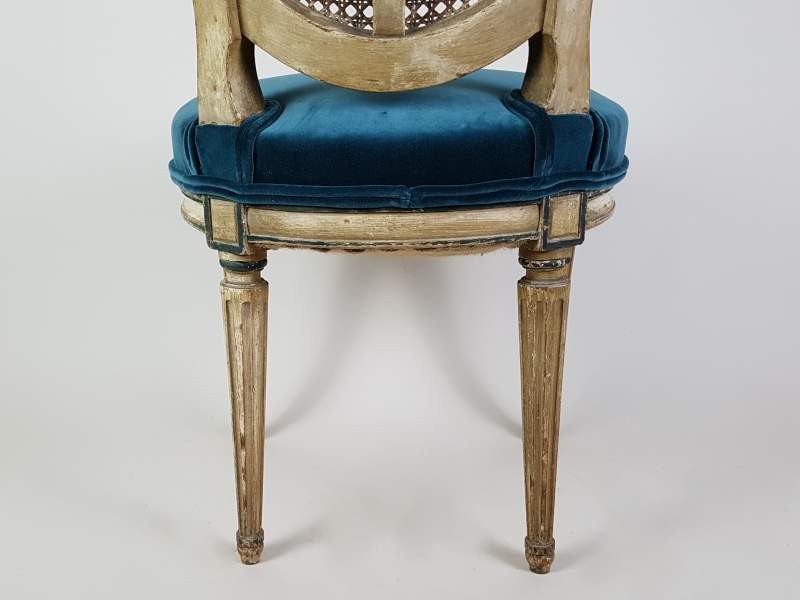 Pair of Napoleon III Caned Chairs with teal velvet seats