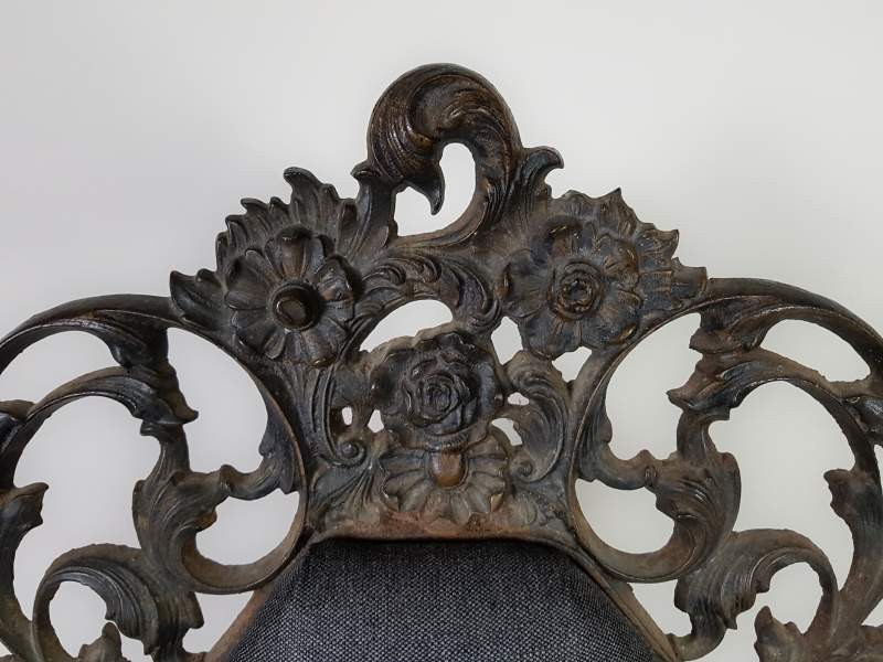 Decorative cast iron Victorian chairs with upholstered seats