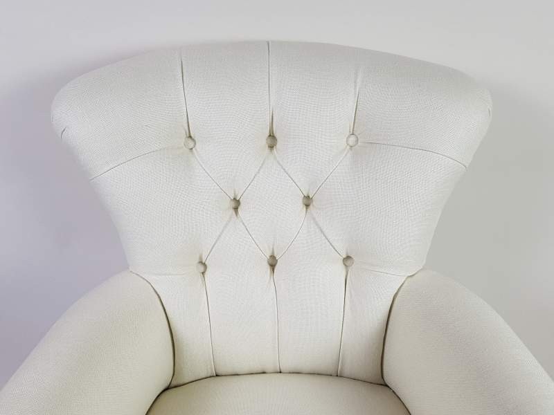 Victorian button backed Arm Chair covered in linen