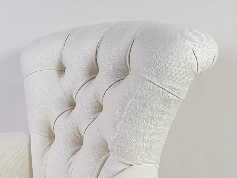 Victorian button backed Arm Chair covered in linen