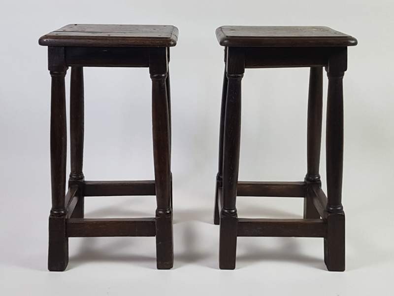 Pair of French dark oak rustic Stools