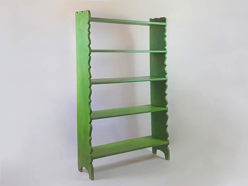 Tall rustic Eastern European shelf unit, original green timeworn paint