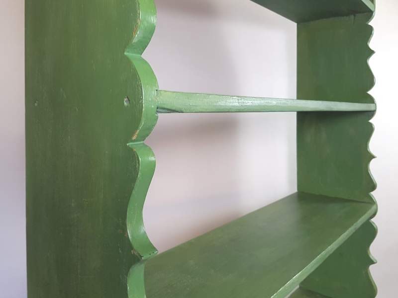 Tall rustic Eastern European shelf unit, original green timeworn paint