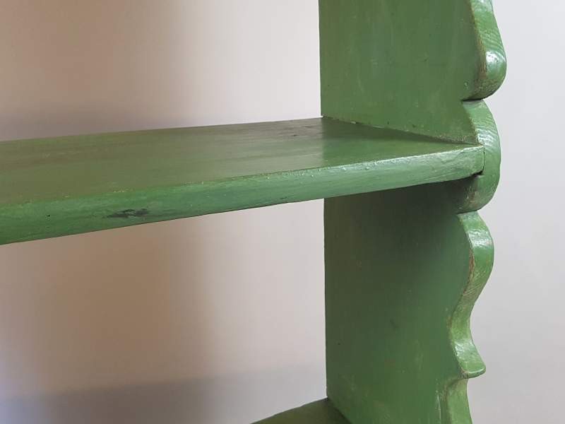 Tall rustic Eastern European shelf unit, original green timeworn paint