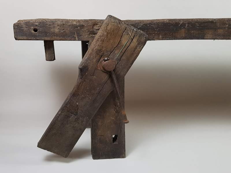 Large French Rustic Oak Work Bench with detachable vice
