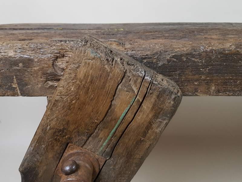 Large French Rustic Oak Work Bench with detachable vice
