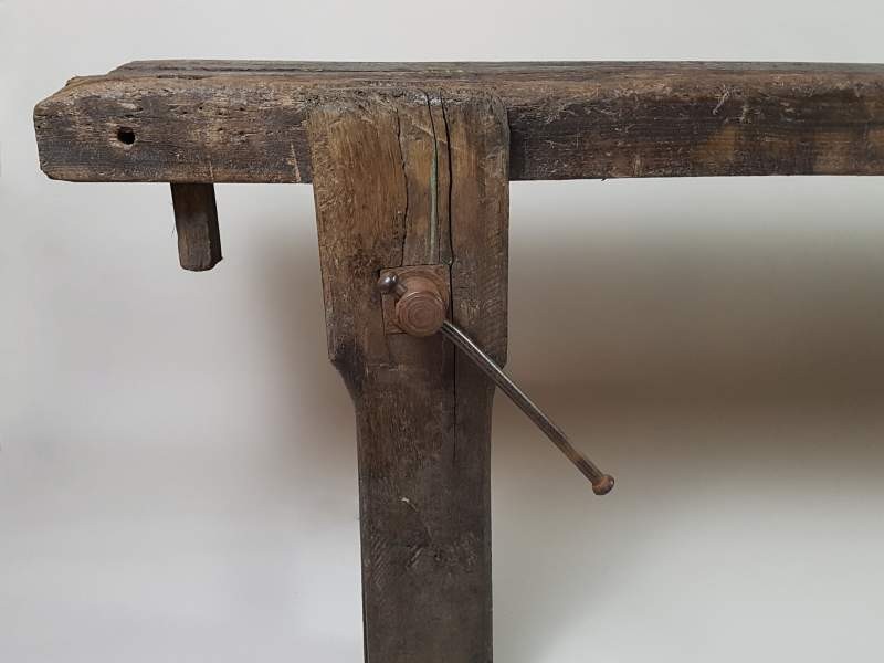 Large French Rustic Oak Work Bench with detachable vice