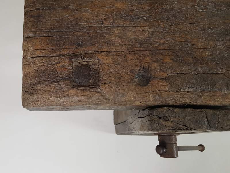 Large French Rustic Oak Work Bench with detachable vice