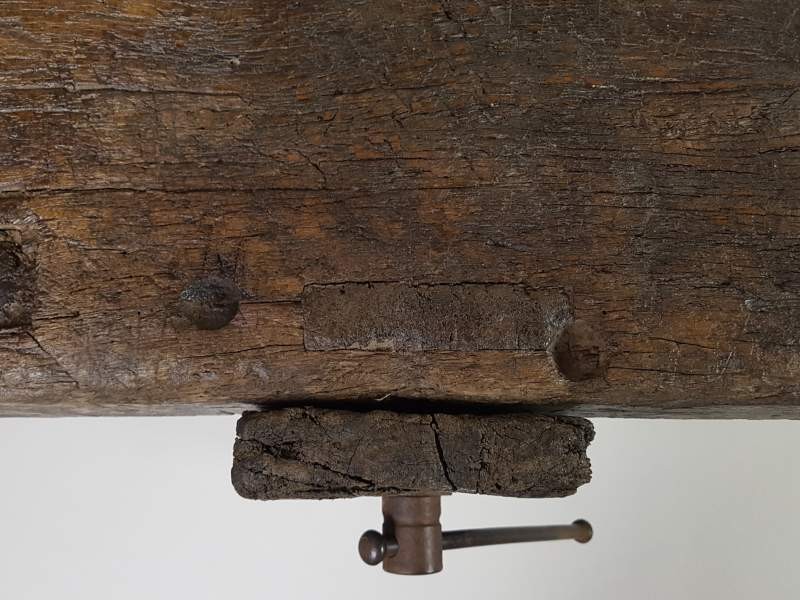 Large French Rustic Oak Work Bench with detachable vice
