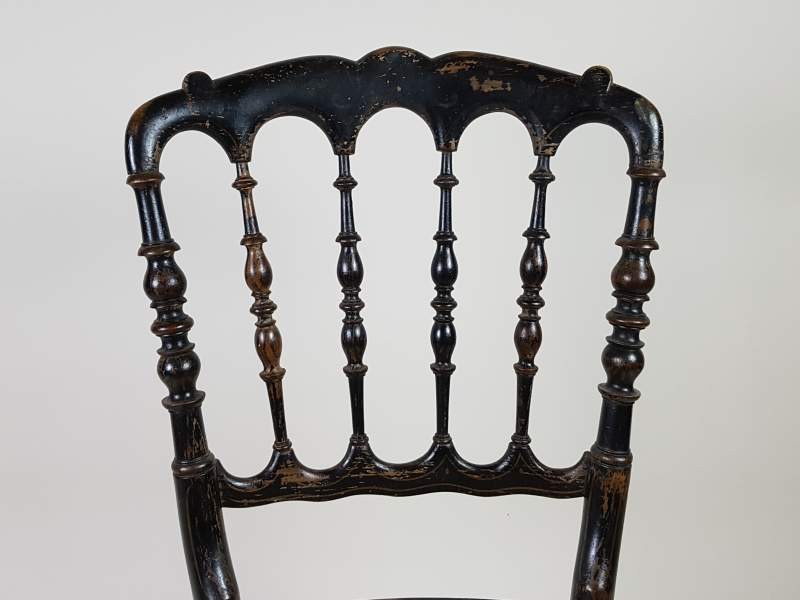 Pair of ebonised cane French salon chairs