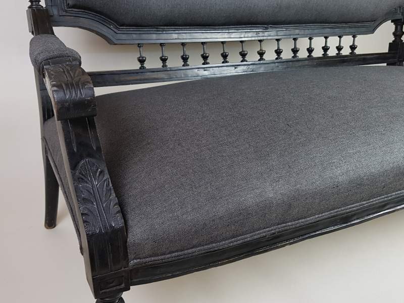 French ebonised Salon Sofa with original castors