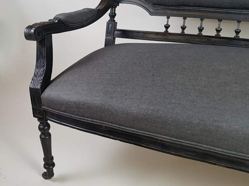French ebonised Salon Sofa with original castors