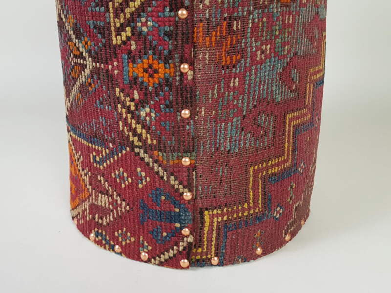 Pair of cylindrical Side Tables covered in antique kilim