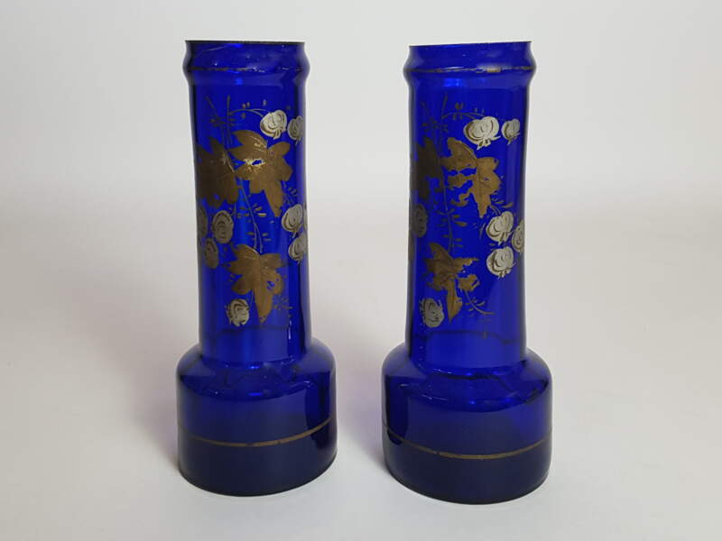 Pair of Cobalt Blue Victorian Vases with remnants of Gilt