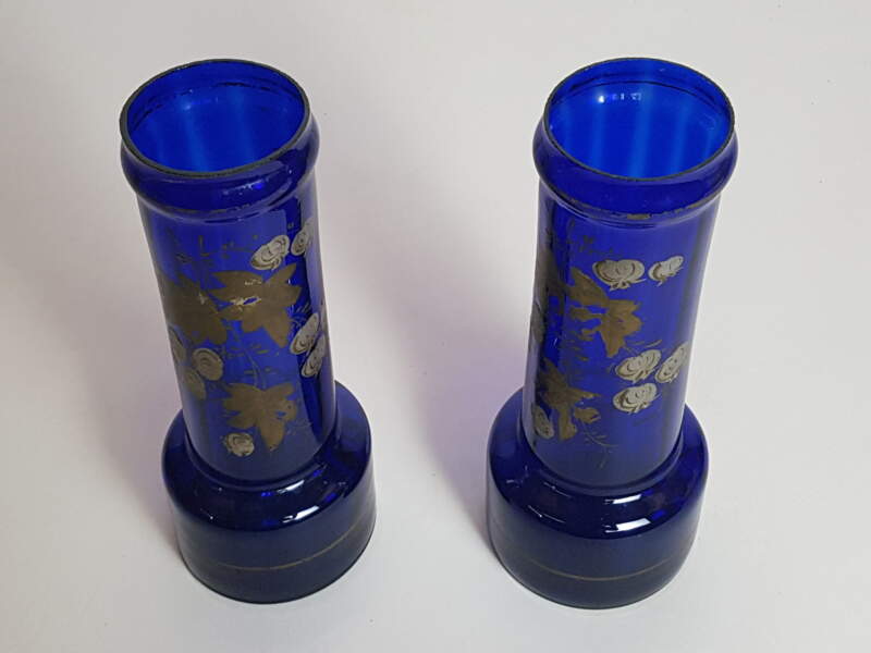 Pair of Cobalt Blue Victorian Vases with remnants of Gilt