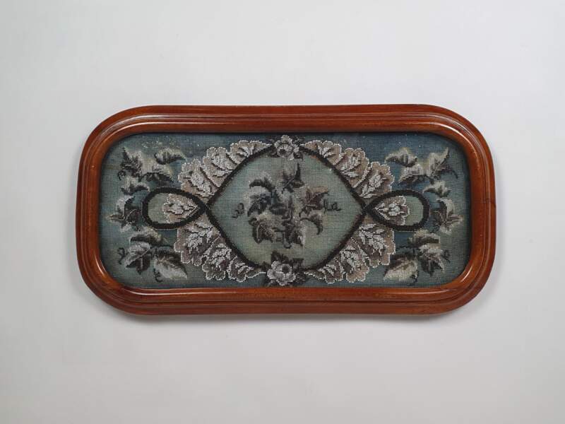 Victorian antique Tray with a turquoise beadwork insert