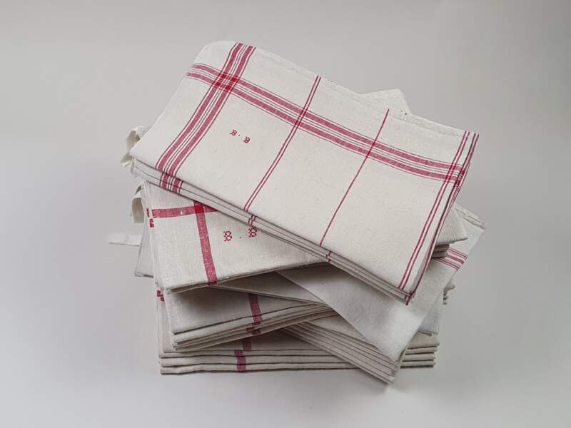 French linen cream monogrammed Tea Towels