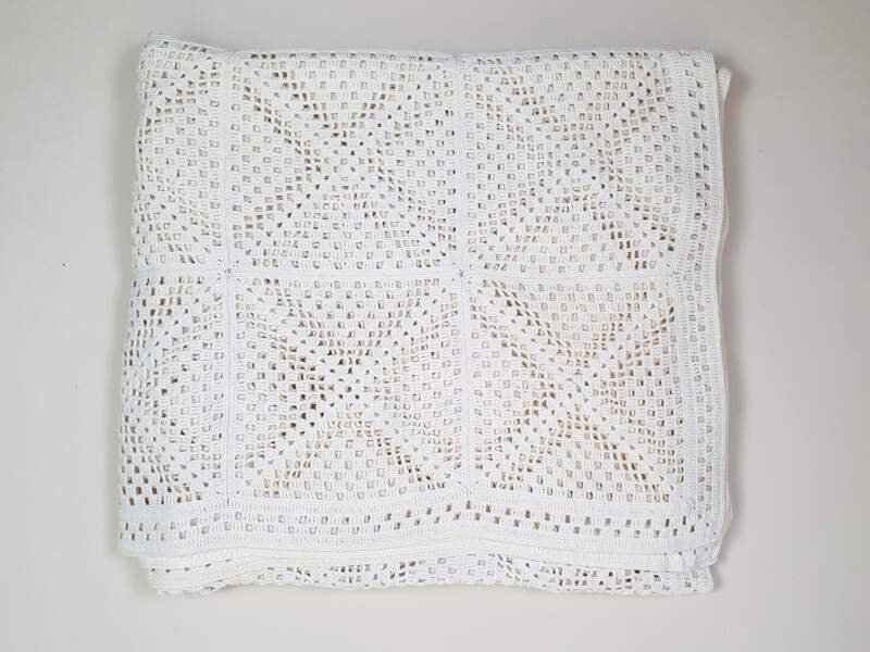 French cream cotton hand crocheted Bedspread with geometrical design
