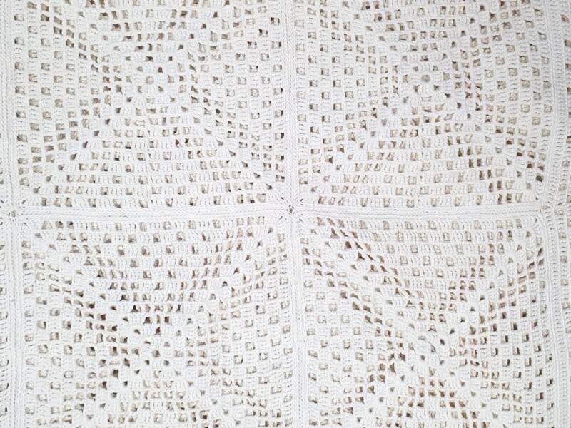 French cream cotton hand crocheted Bedspread with geometrical design