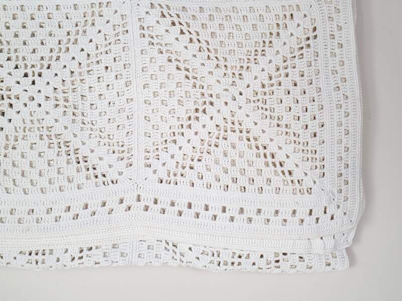 French cream cotton hand crocheted Bedspread with geometrical design