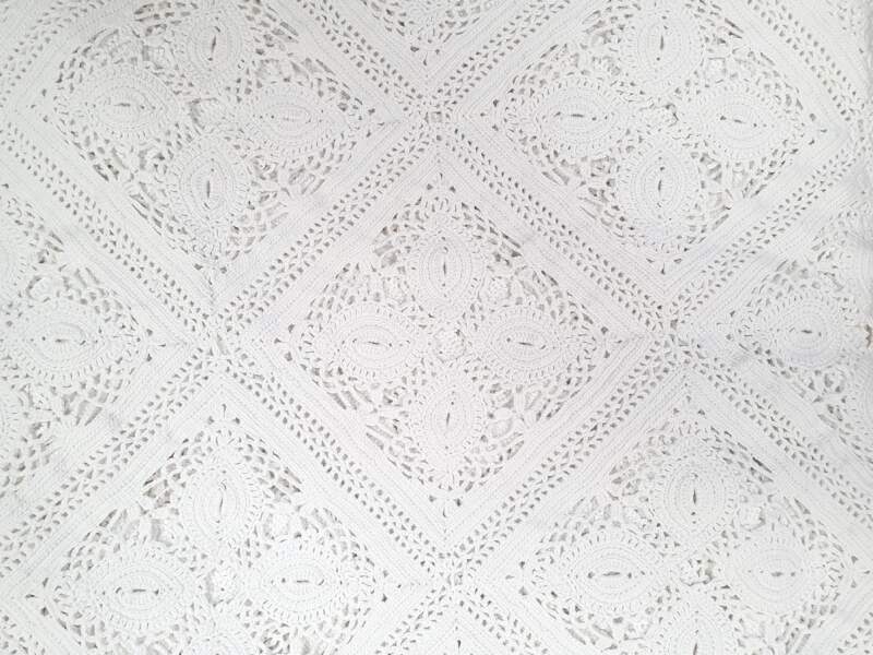 French crocheted intricately designed  white cotton Bedcover