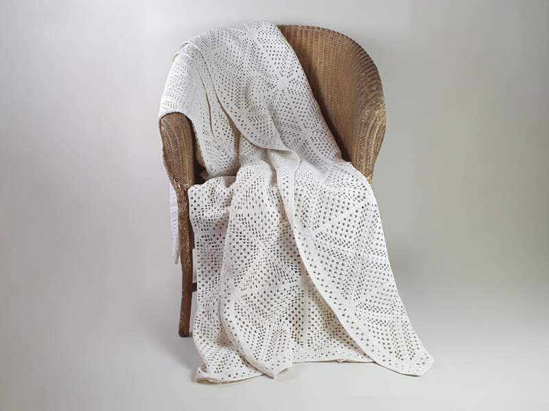 French cream cotton hand crocheted Bedspread with geometrical design