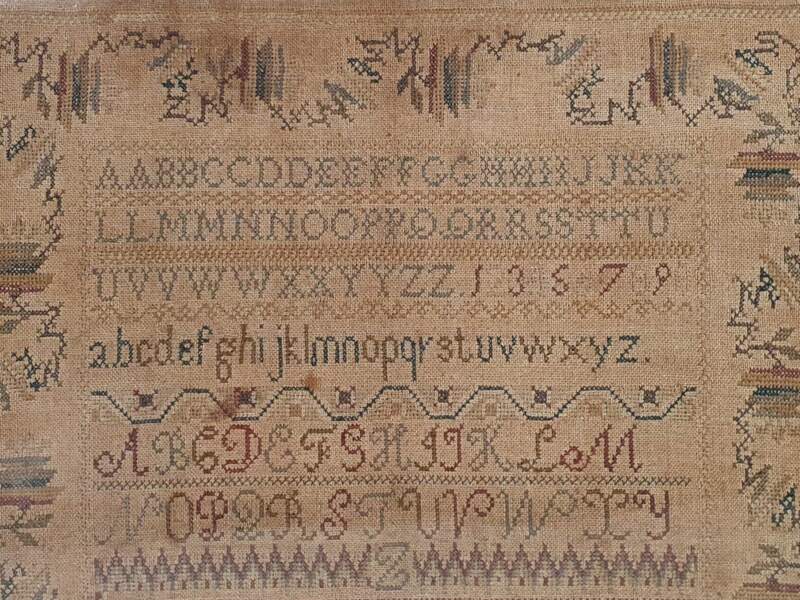 Early Victorian 19th century antique embroidery Needlework Sampler
