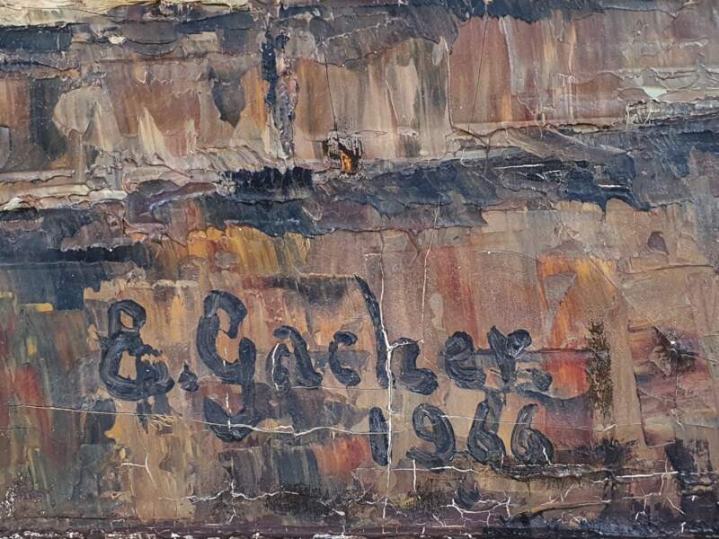Mid Century French Oil on Canvas, Couple at Bridge