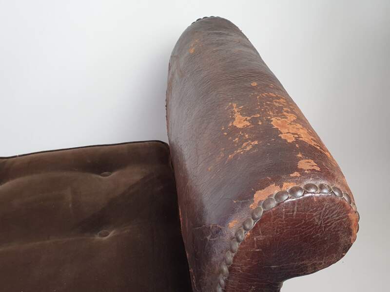 French Art Deco leather reclining Day Bed with original cushions