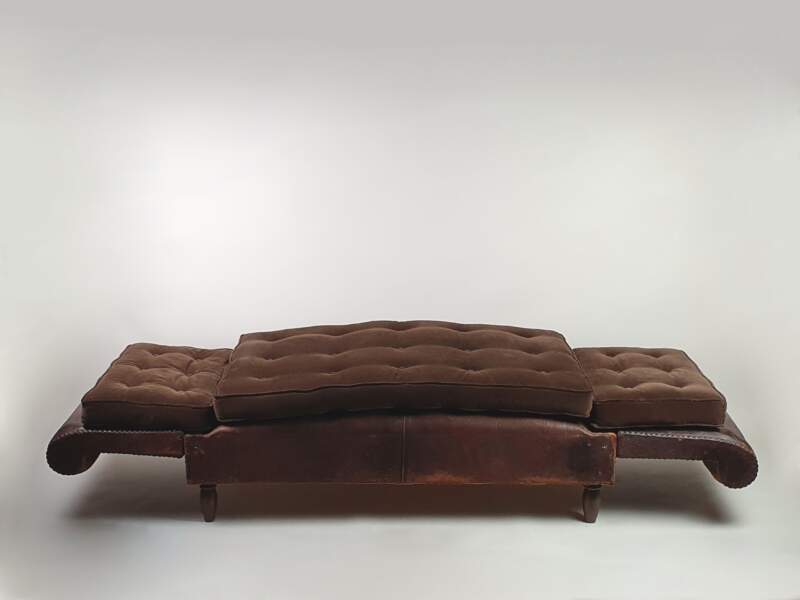 French Art Deco leather reclining Day Bed with original cushions