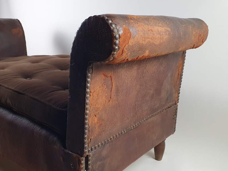 French Art Deco leather reclining Day Bed with original cushions