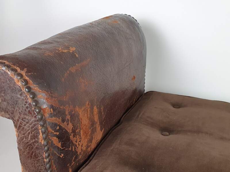 French Art Deco leather reclining Day Bed with original cushions