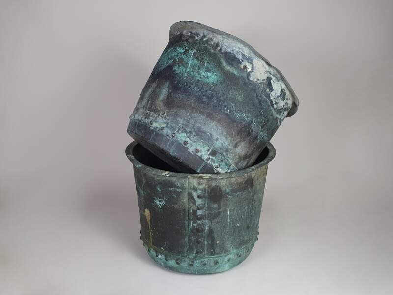 Pair of English rivetted Copper Planters with good verdigris