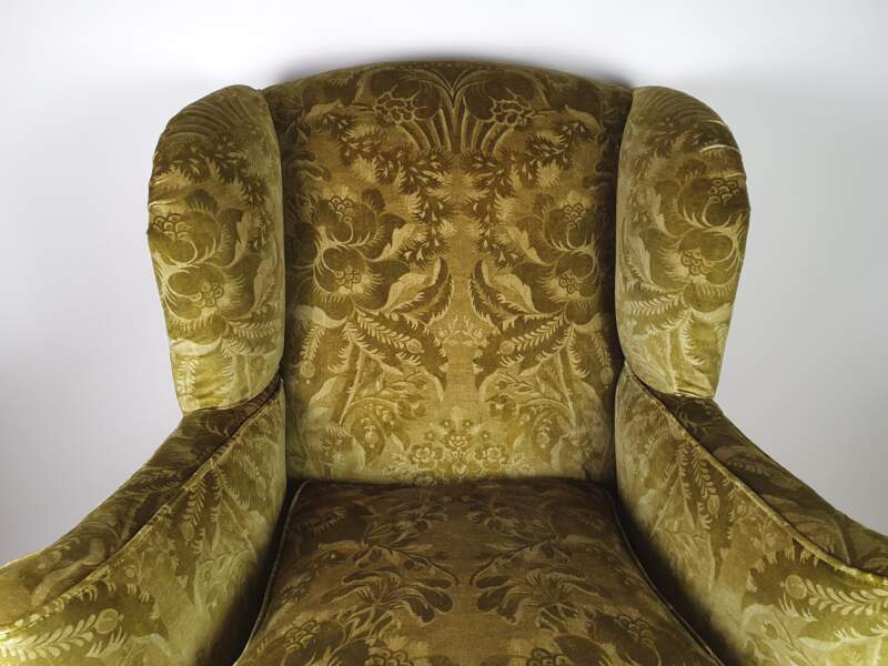 Large, generously proportioned Victorian Wing Backed Armchair, recovered in green velvet