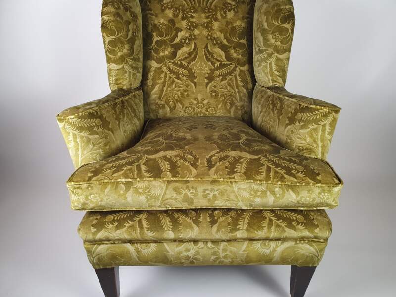 Large, generously proportioned Victorian Wing Backed Armchair, recovered in green velvet