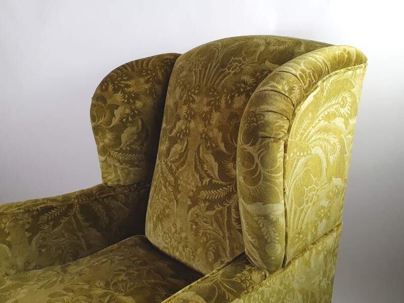 Large, generously proportioned Victorian Wing Backed Armchair, recovered in green velvet