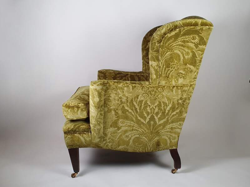 Large, generously proportioned Victorian Wing Backed Armchair, recovered in green velvet