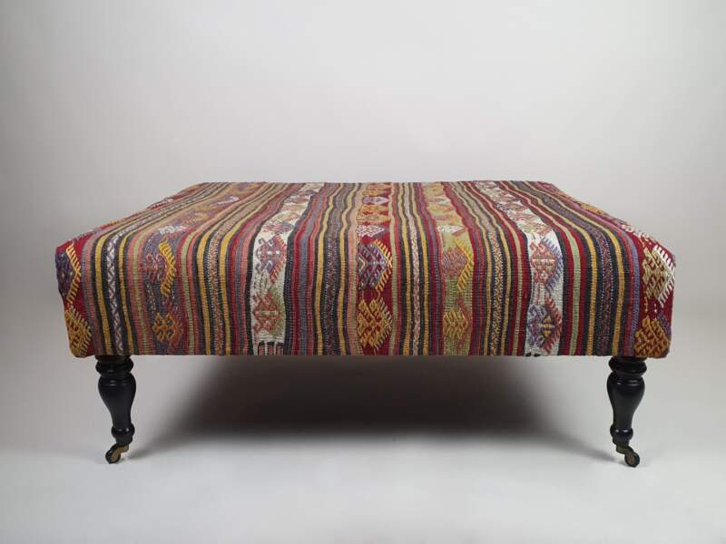 French Footstool covered in antique kilim